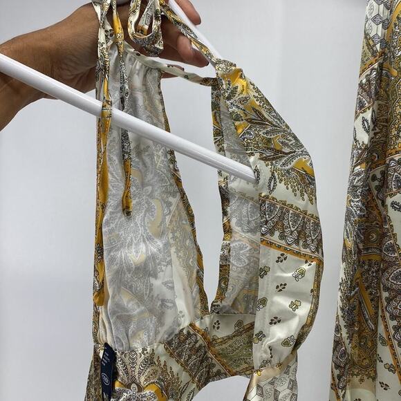 Cider Boho Paisley Backless Tank Top halter and pants set high waisted wide leg - Picture 5 of 14